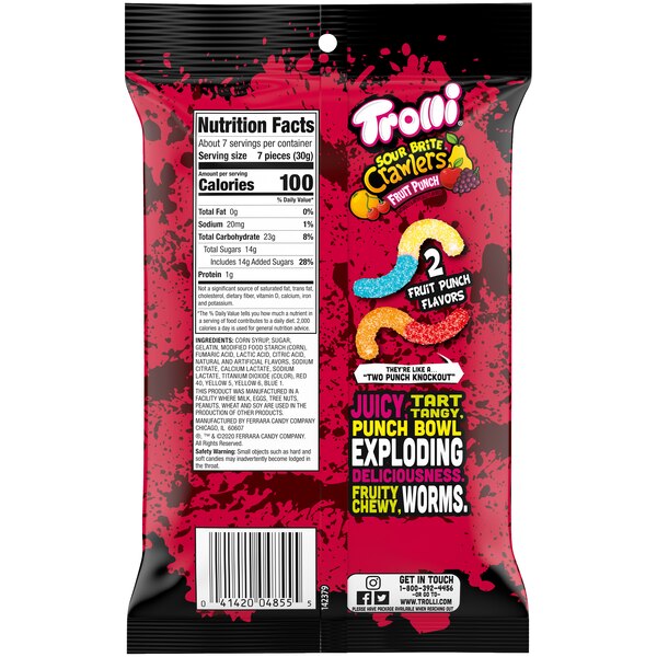 Trolli Sour Brite Crawlers Fruit Punch Gummi Candy, 7.2 oz