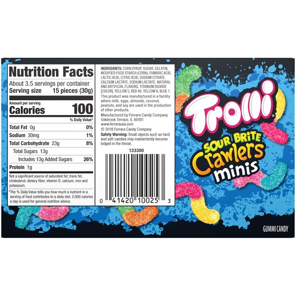 Trolli Sour Brite Crawlers Minis Gummi Candy Theater Box, 3.5 OZ