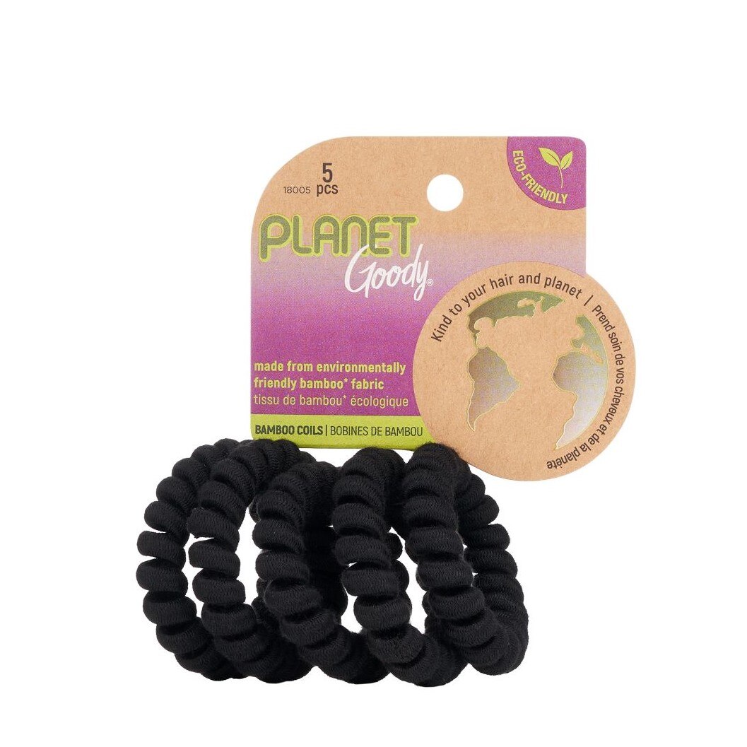 Planet Goody - Bandas en espiral de bambú para el cabello, negro, 5 u.