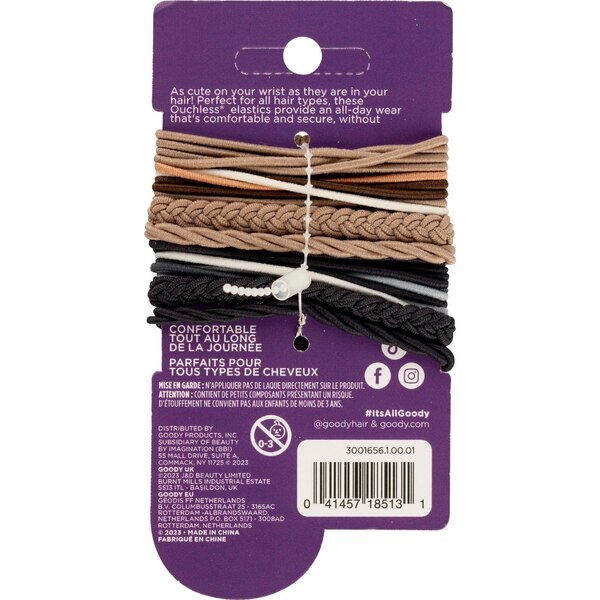 Goody All Hair Types Damage Free Hair Elastics, Assorted Netural Colors, 8 CT