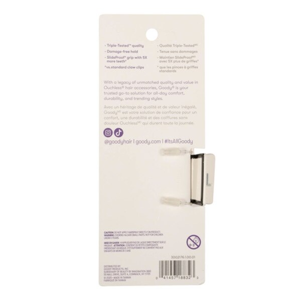 Goody Sport Forever SlideProof Rectangle Claw Clip for Thick Hair, White