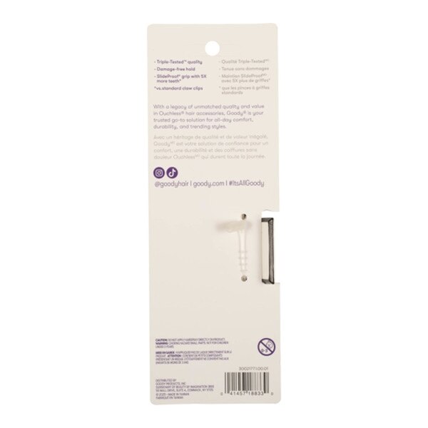 Goody Sport Forever SlideProof Rectangle Claw Clip for Fine Hair, White