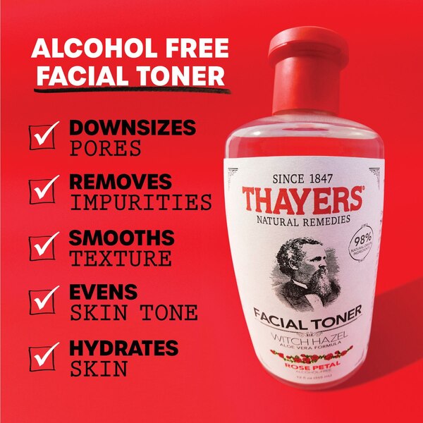 Thayers Alcohol-Free Rose Petal Witch Hazel Toner with Aloe Vera, 12 OZ