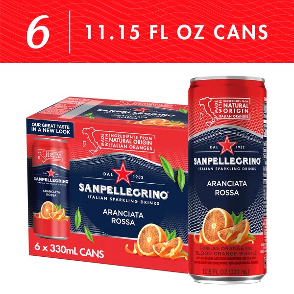 Sanpellegrino Italian Sparkling Drink Aranciata Rossa, 6 ct, Cans, 11.15 oz
