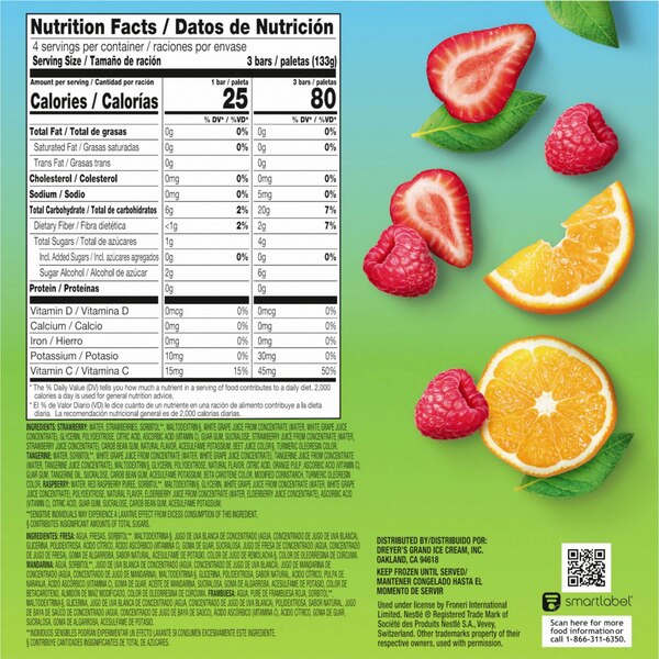 Outshine Strawberry, Tangerine, and Raspberry Frozen Fruit Bars Variety Pack, No Sugar Added, 12 Count