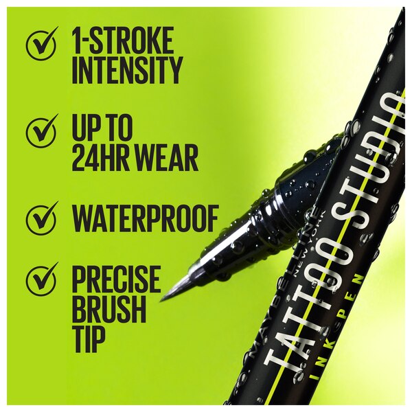Maybelline Tattoo Studio Ink Pen Eyeliner, Up to 24 Hours of Wear, Jet Black, 0.03 fl oz