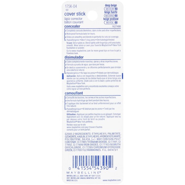 Maybelline Cover Stick Corrector Concealer, Deep Beige, 0.16 oz