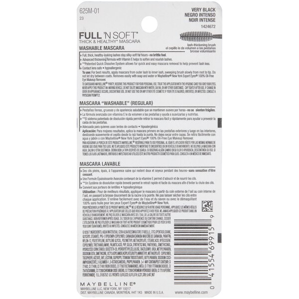 Maybelline Full 'N Soft Washable Mascara, Very Black