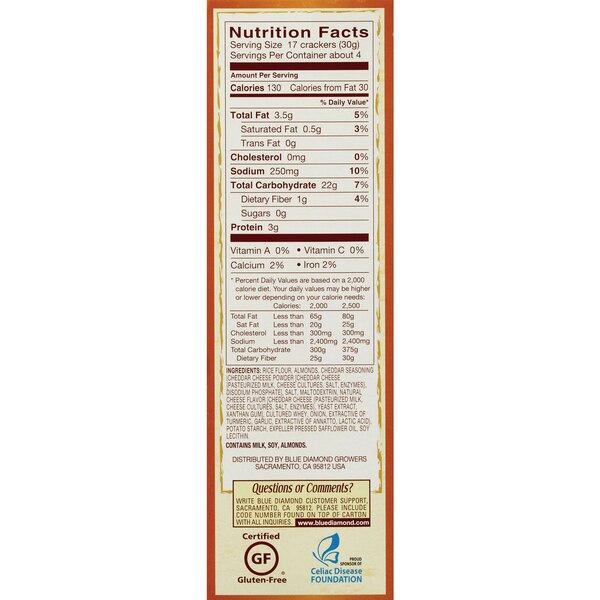 Blue Diamond Almond Nut Thins, Cheddar Cheese, 4.25 oz