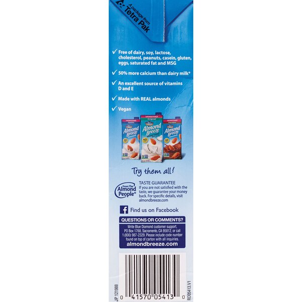 Blue Diamond Almond Breeze Unsweetened Almond Milk, 32 OZ
