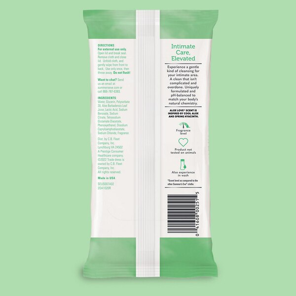 Summers Eve Personal Hygiene Cloths Aloe Love