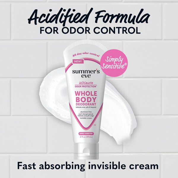 Summer's Eve Ultimate Odor Protection, Whole Body Deodorant Simply Sensitive, 3 OZ