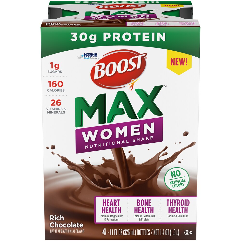 BOOST Max Women Ready to Drink Nutritional Shake, Rich Chocolate, 11 FL OZ Bottles, 4 CT