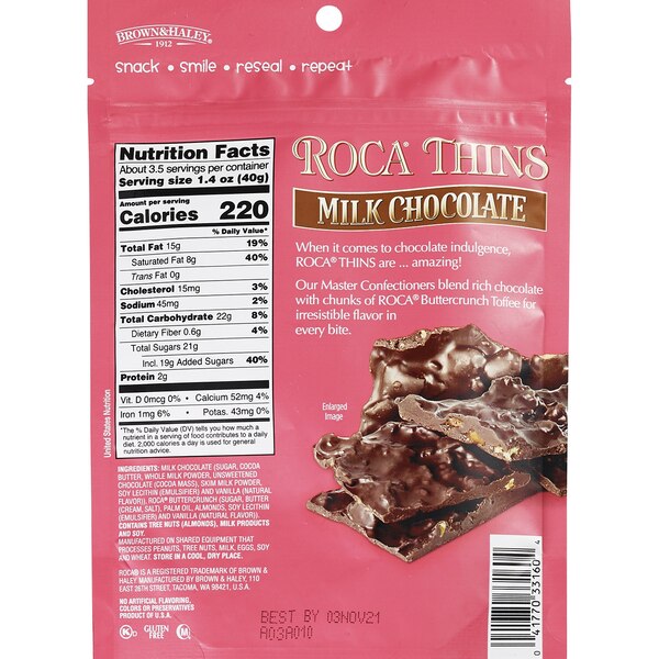 Brown & Haley Roca Thins Milk Chocolate, 5.3 oz