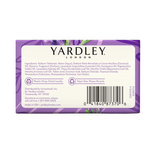 Yardley London Moisturizing Bath Bar, English Lavender, 4.25 OZ, 4 CT