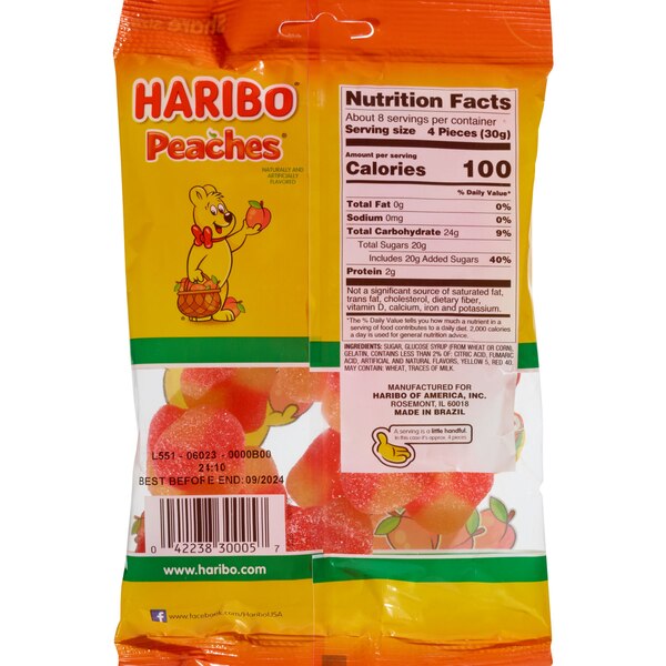 Haribo Peaches Gummi Candy, 8 oz