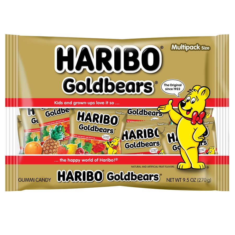 Haribo Gold Bears Gummi Candy with Wrapped Pouches, Multipack Size, 9.5 OZ