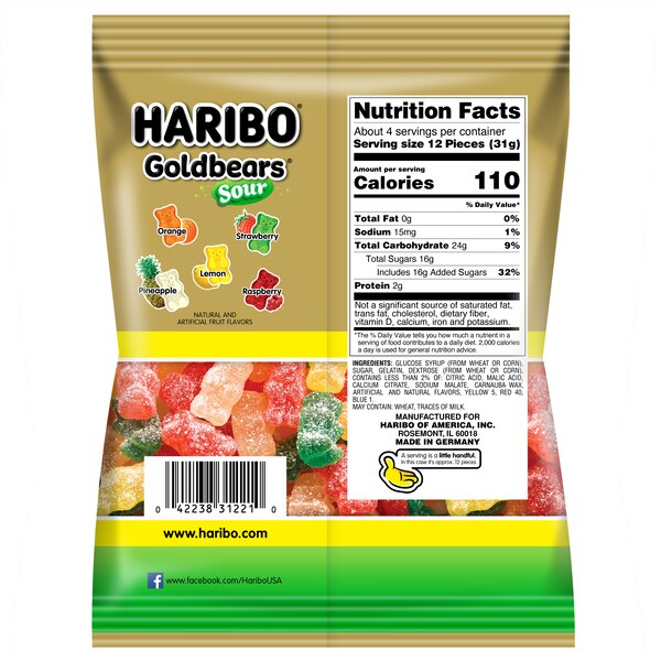 Haribo Sour Bears Gummy Candy, 4.5 oz
