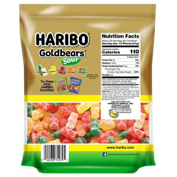 Haribo Sour Bears Gummy Candy, 25.6 oz