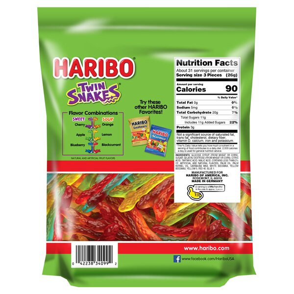 Haribo Twin Snakes Sweet & Sour Gummy Candy, 28.8 oz