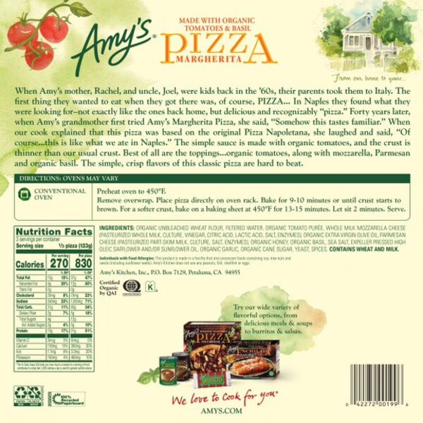 Amy's frozen Margherita Pizza, 13 oz