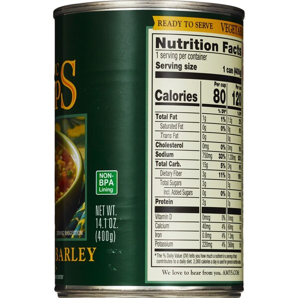 Amy's Organic Soups Low Fat, Vegetable Barley, 14.1 oz