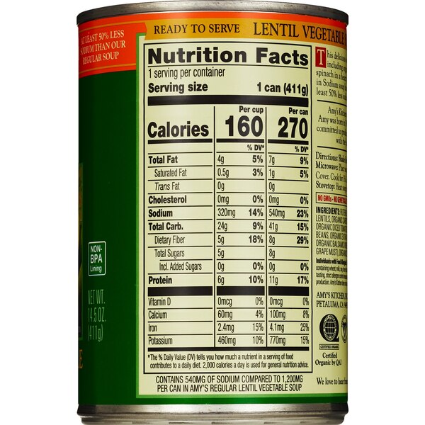 Amy's Organic Soups, Lentil Vegetable, 14.5 oz