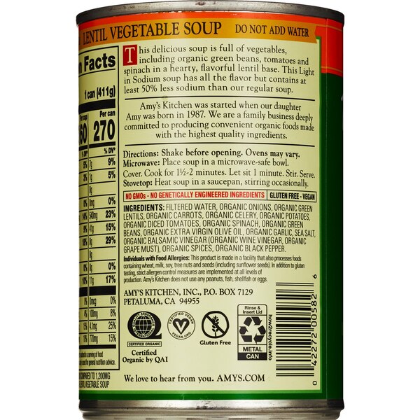 Amy's Organic Soups, Lentil Vegetable, 14.5 oz