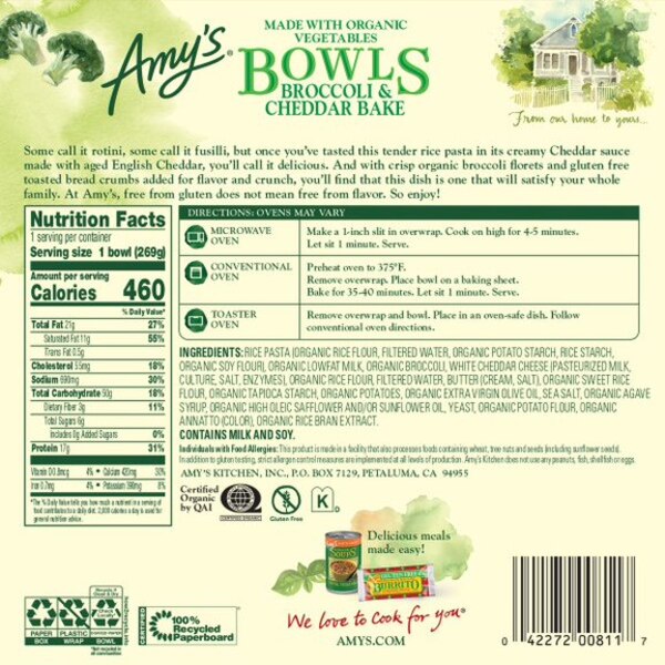 Amy's Frozen Broccoli & Cheddar Bake Bowl, 9.5 oz