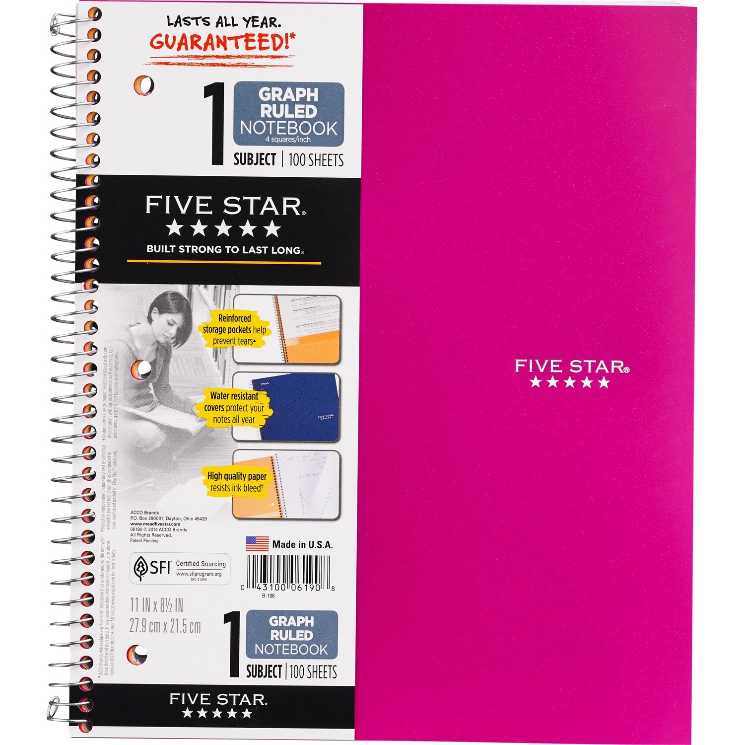 Mead Five Star Graph Ruled 1 Subject Notebook 100 Sheets Pick Up In