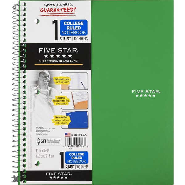 Mead Five Star - Anotador de 1 materias, 100 hojas rayadas