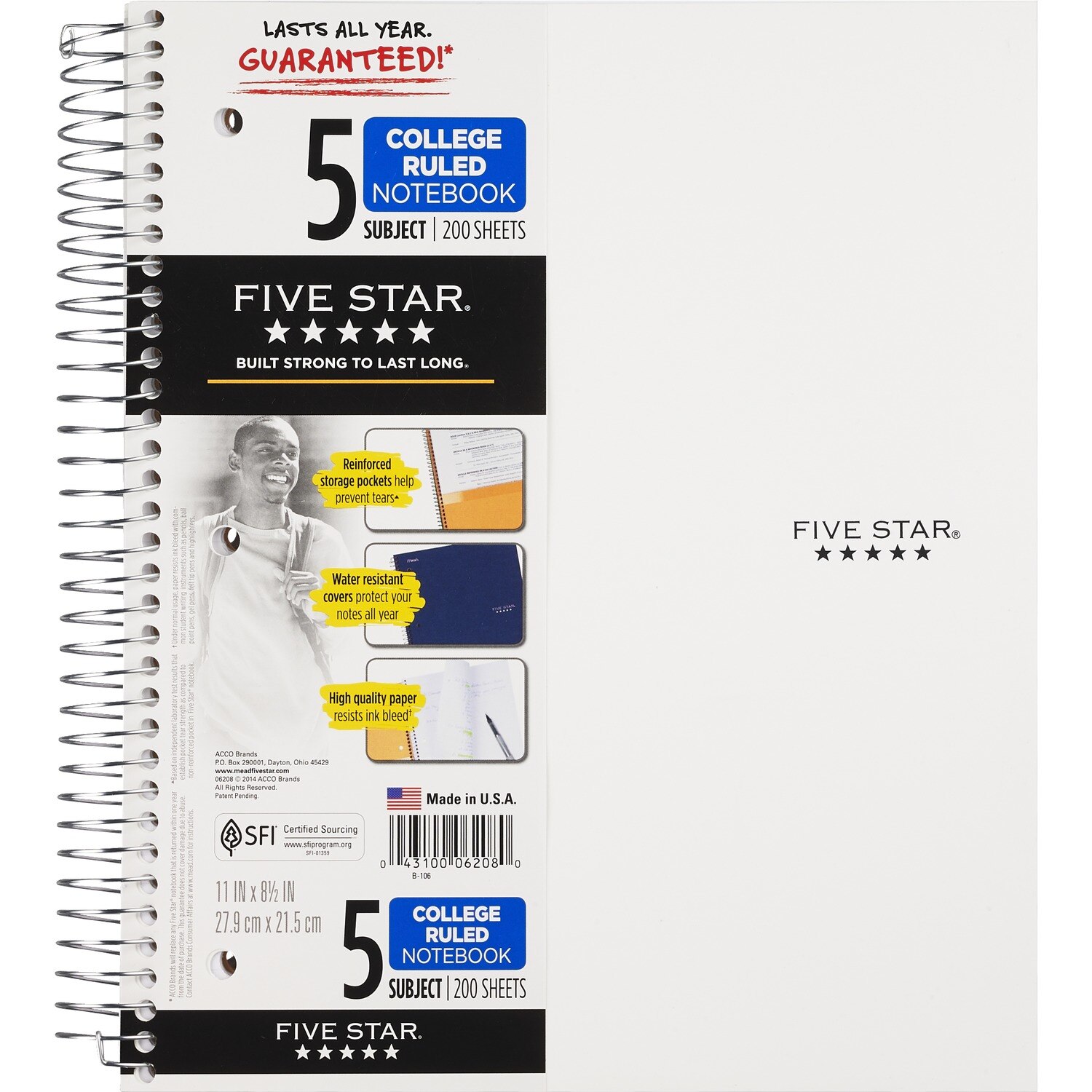 mead 5 subject notebook with pockets