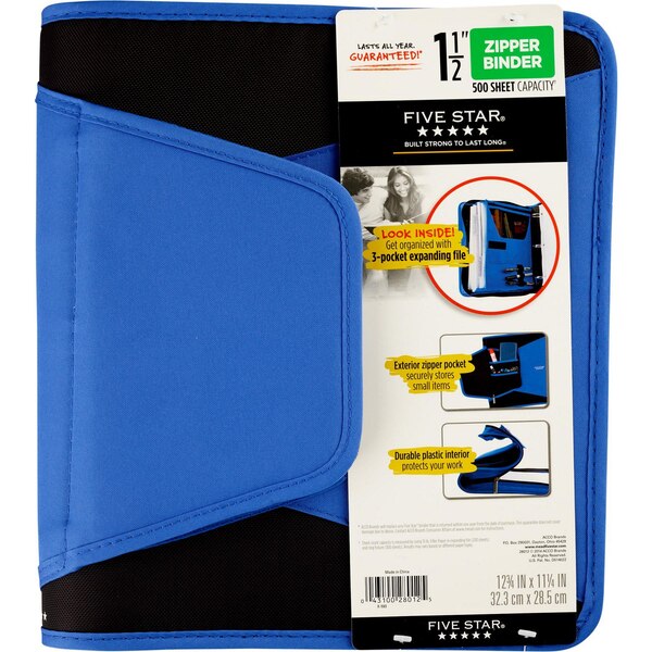 Mead Five Star 1.5-Inch Zipper Binder, Assorted Colors