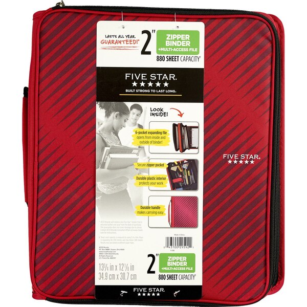 Mead Five Star 2" Zipper Binder Multi-Access File, Assorted Colors