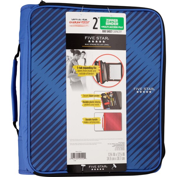 Mead Five Star 2" Zipper Binder Multi-Access File, Assorted Colors