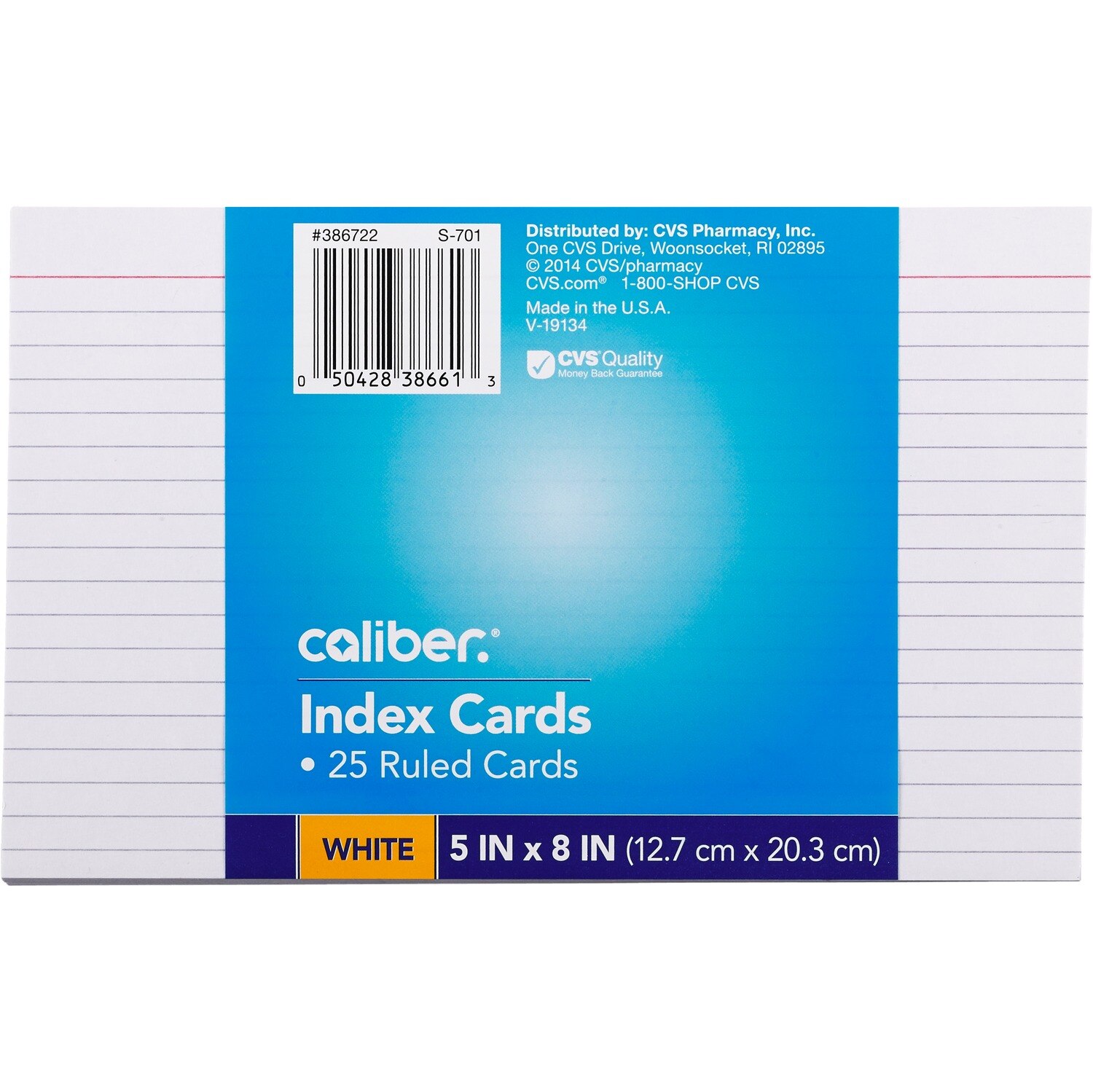Caliber Ruled Index Cards, 5 in. x 8 in., 25 CT