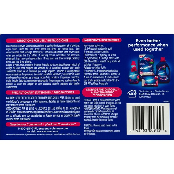 Ensueño Scent Booster Dryer Sheets, Spring Fresh, 80 CT