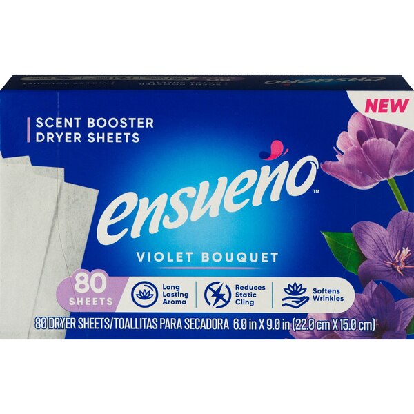 Ensueno Dryer Sheet Scent Booster, Violet Bouquet, 80 CT