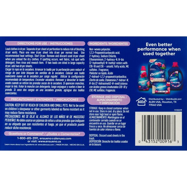Ensueno Dryer Sheet Scent Booster, Violet Bouquet, 80 CT