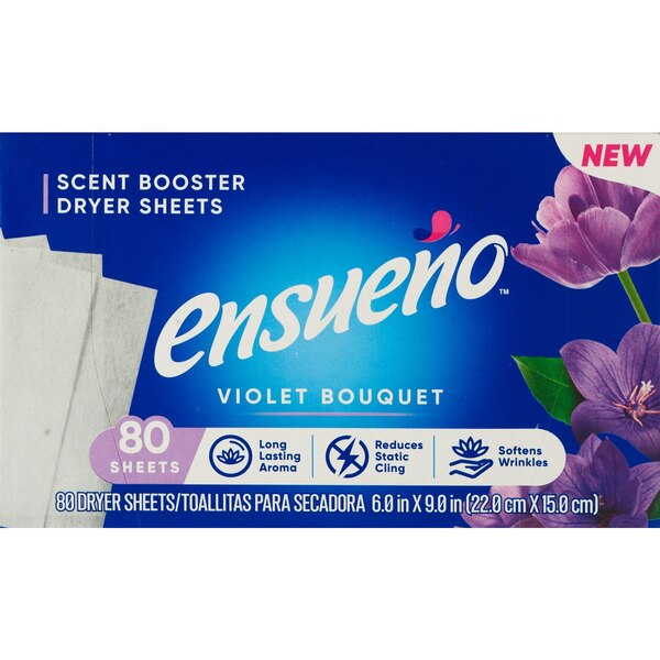 Ensueno Dryer Sheet Scent Booster, Violet Bouquet, 80 CT