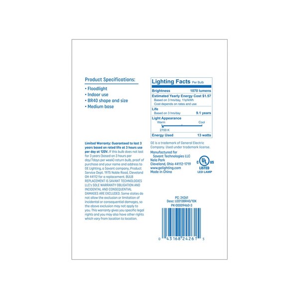 GE Indoor Flood 13W Soft White BR40 LED Light Bulb, Standard Base