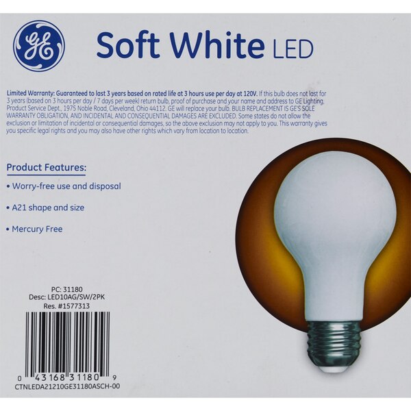 GE LED Classic Soft White A21 Light Bulbs, 10w, 2 CT