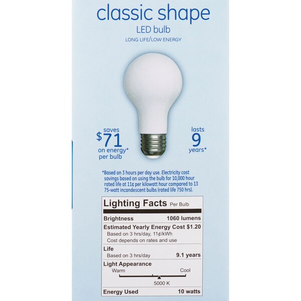 GE LED Classic Daylight A21 Light Bulbs, 10w, 2 CT