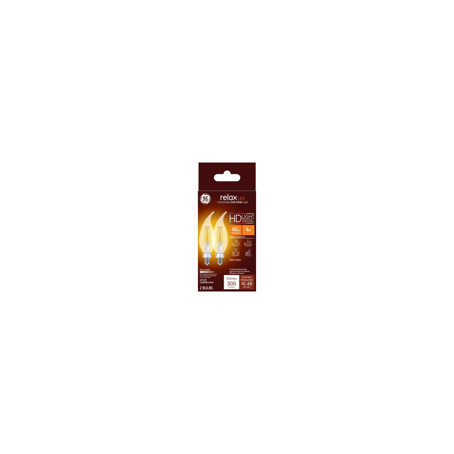 GE Relax HD 40W Soft White LED Light Bulbs, LED CAM, 2 CT
