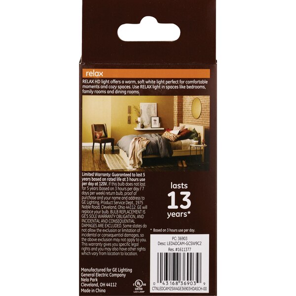 GE Relax HD 40W Soft White LED Light Bulbs, LED CAM, 2 CT