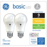 GE Basic LED Soft White 75W Light Bulbs, A19, 2 CT, thumbnail image