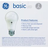 GE Basic LED Soft White 75W Light Bulbs, A19, 2 CT, thumbnail image