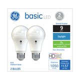 GE Basic Daylight LED 75W Replacement White General Purpose A19 Light Bulbs, 2 ct, thumbnail image