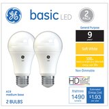 GE Basic LED 100W Soft White Light Bulbs, A19, 2 CT, thumbnail image 1 of 1