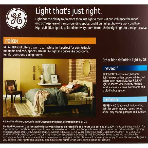 GE Relax Soft White HD 75W LED Light Bulbs, A21, 2 CT